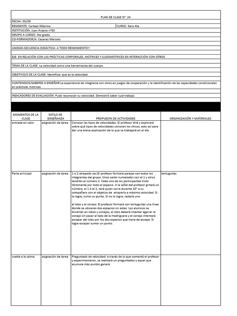 PLAN DE CLASE 24.xlsx - Hoja1 | PDF | Aprendizaje