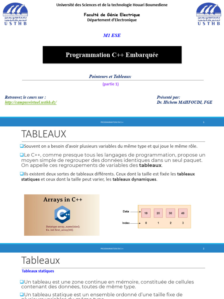 Introduction aux Tableaux en C++ | PDF | Variable (informatique) | C
