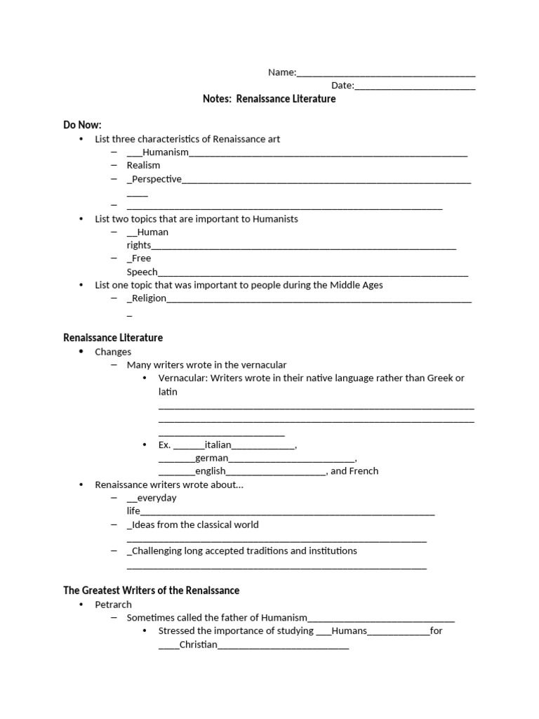 Renaissance Literature Student Notes | PDF | Renaissance | Renaissance ...
