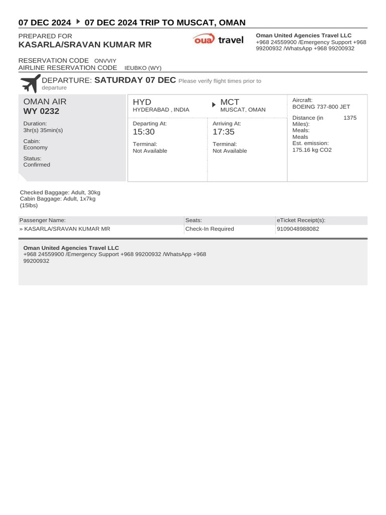 WY 0232 Flight Confirmation Details | PDF