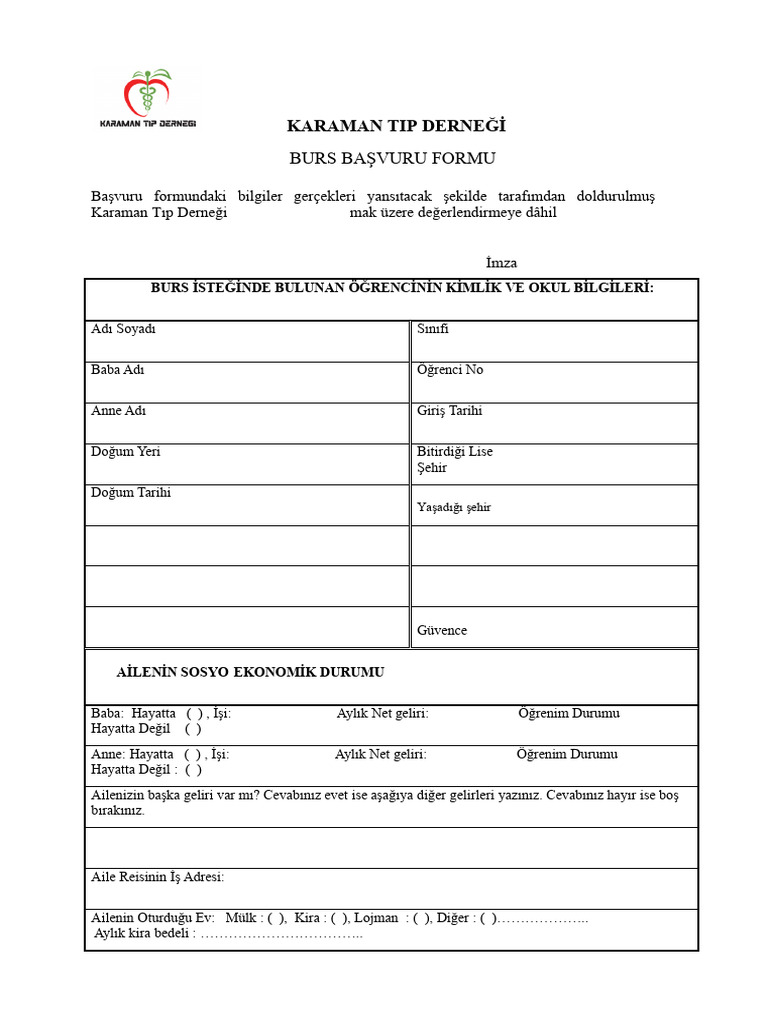 Burs Basvuru Formu | PDF