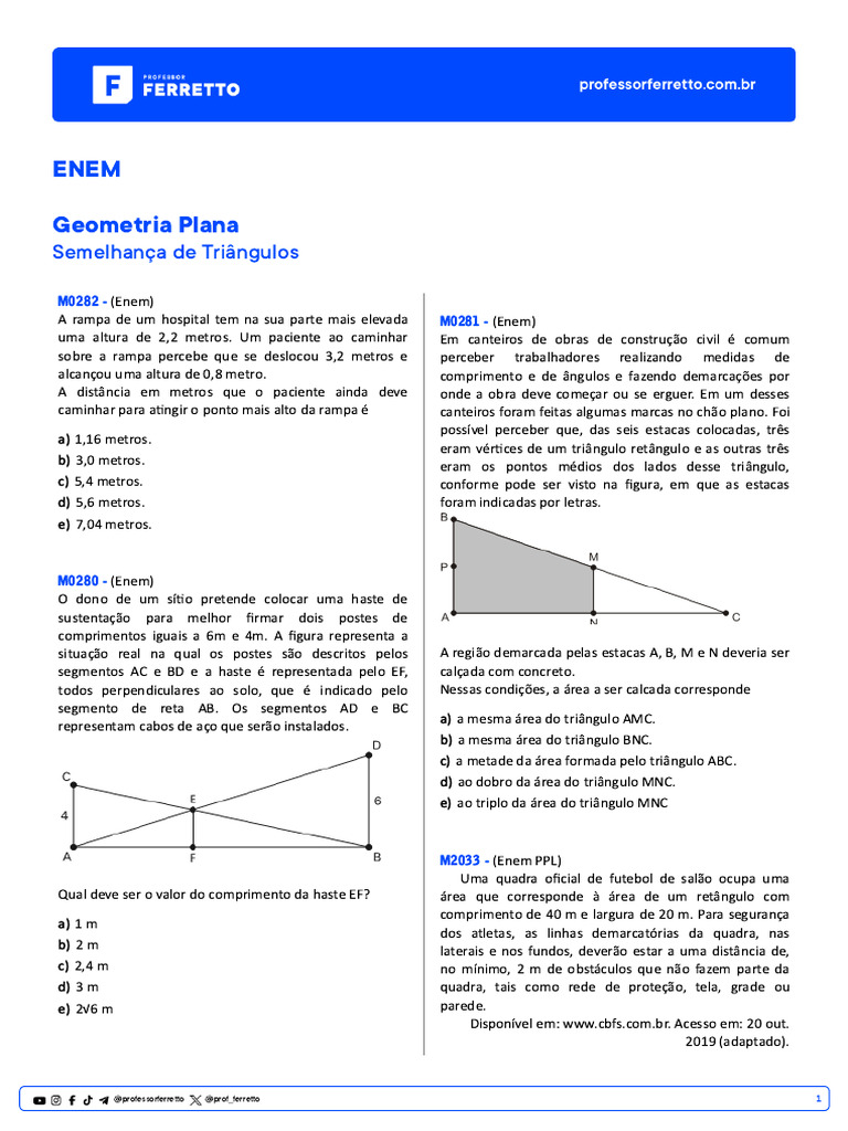 Questions Matematica Geometria-Plana Semelhanca-De-Triangulos ENEM ...