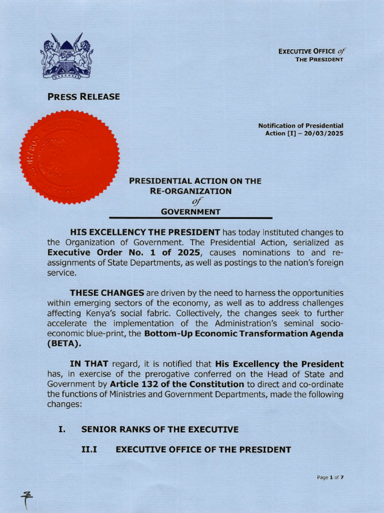 Notification of Presidential Action - Changes in Government March, 2025 ...