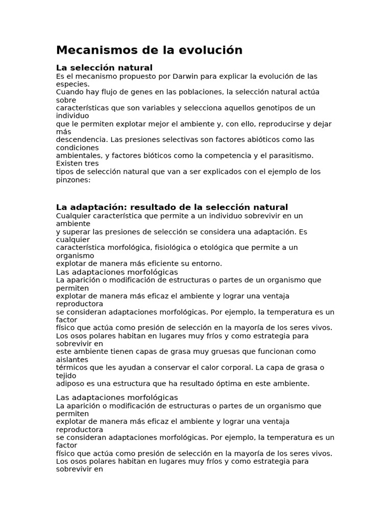 Mecanismos de la evolución y adaptación | PDF | Seleccion natural ...