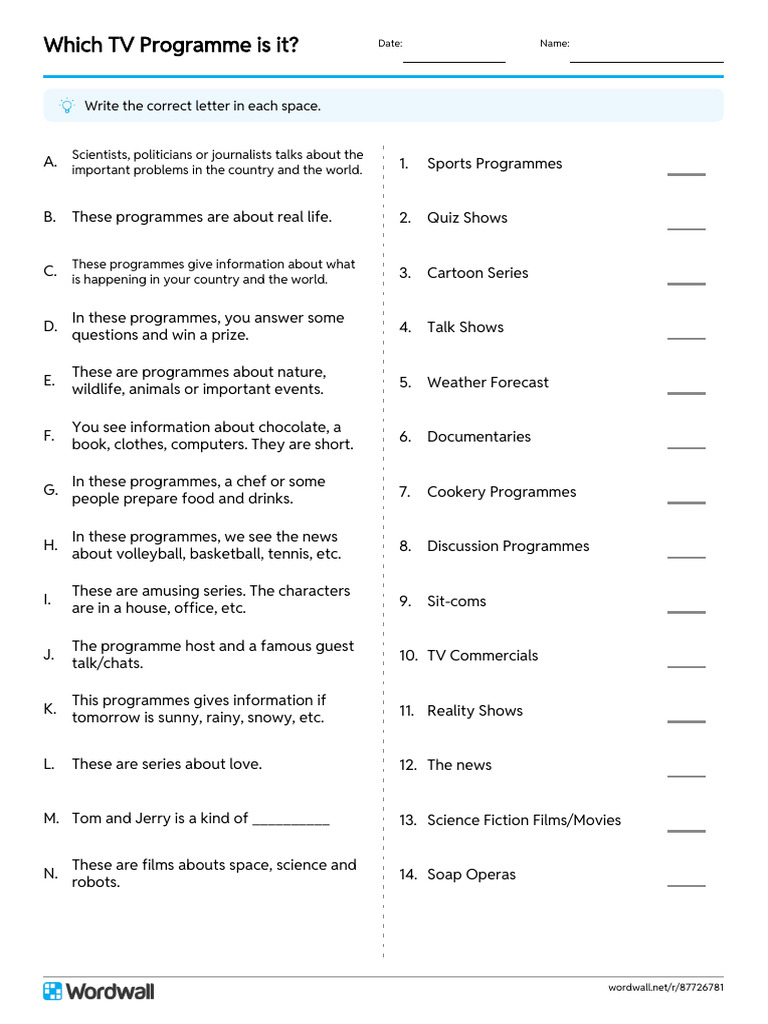 Which TV Programme Is It Match Up Write The Answer | PDF