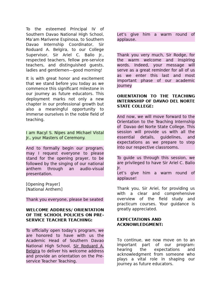 Revised - RACYL - MICHAEL - Teaching Internship Script | PDF | Teachers