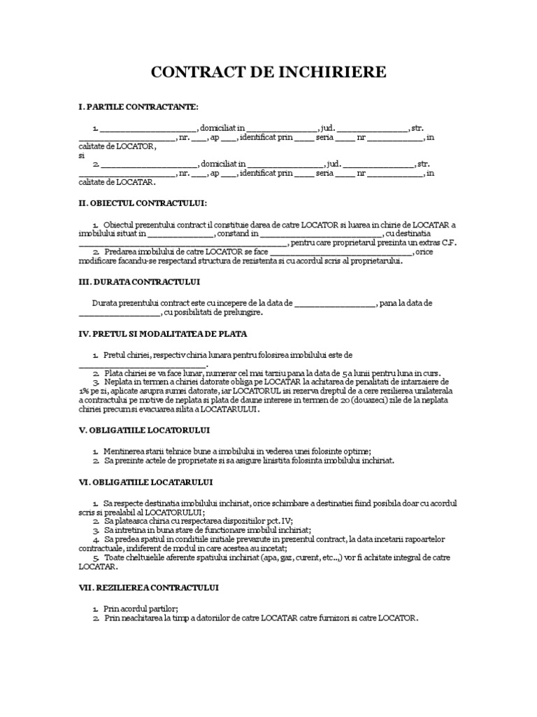 Contract de Inchiriere
