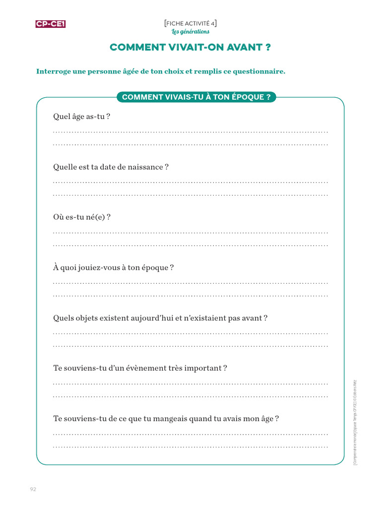 Questionnaire sur les générations passées | PDF