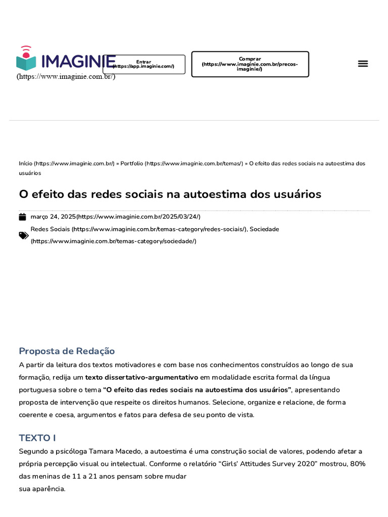 Impacto das Redes Sociais na Autoestima | PDF | Autoestima