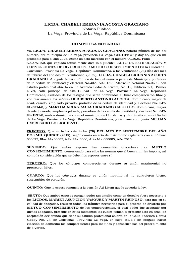 Compulsa Notarial de Divorcio Por Utuo Edward | PDF | Divorcio ...