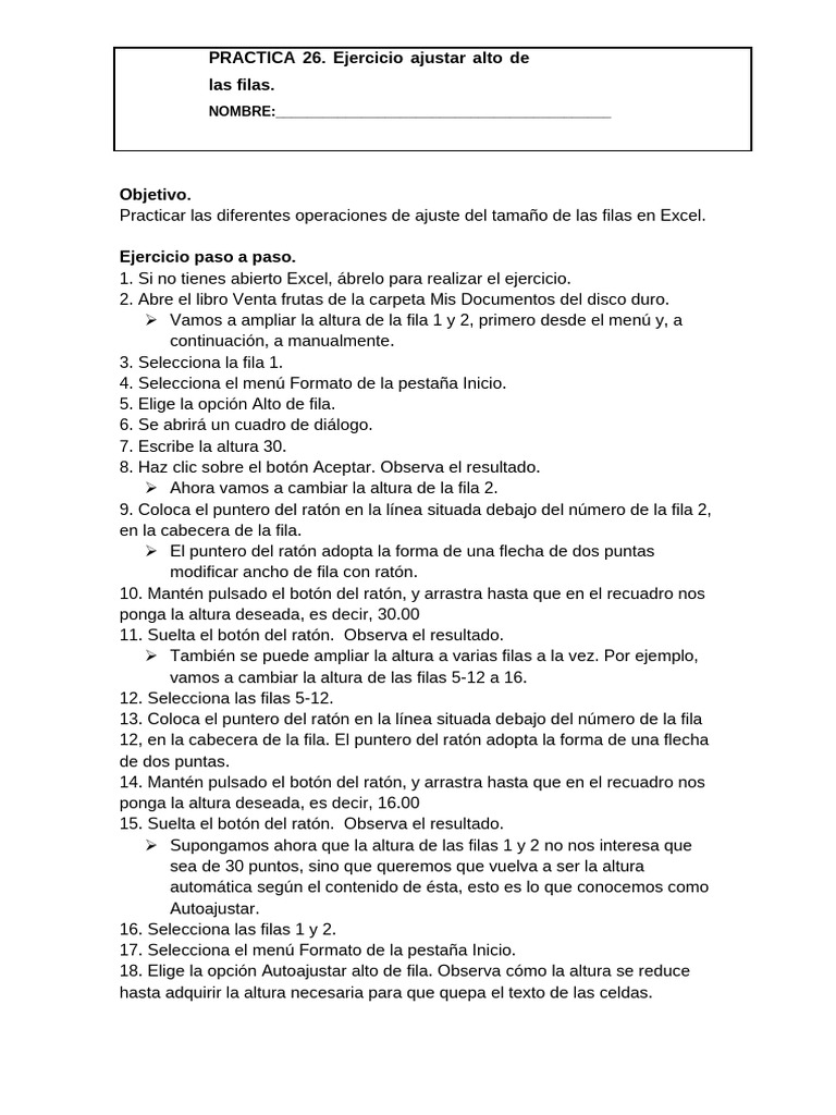 Ajustar alto de filas en Excel | PDF