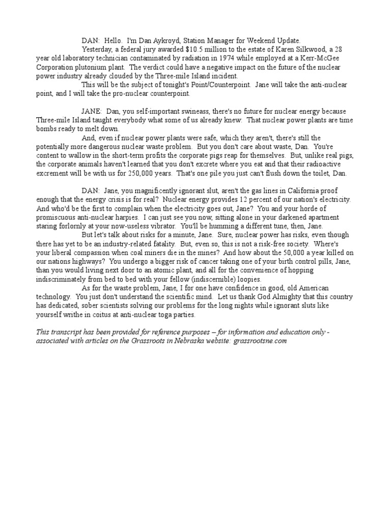 SNL PointCounterPoint Nuclear May 1979 PDF Saturday Night Live