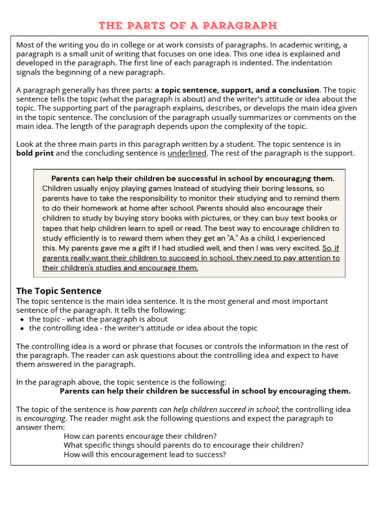 The Parts of A Paragraph | PDF | Paragraph