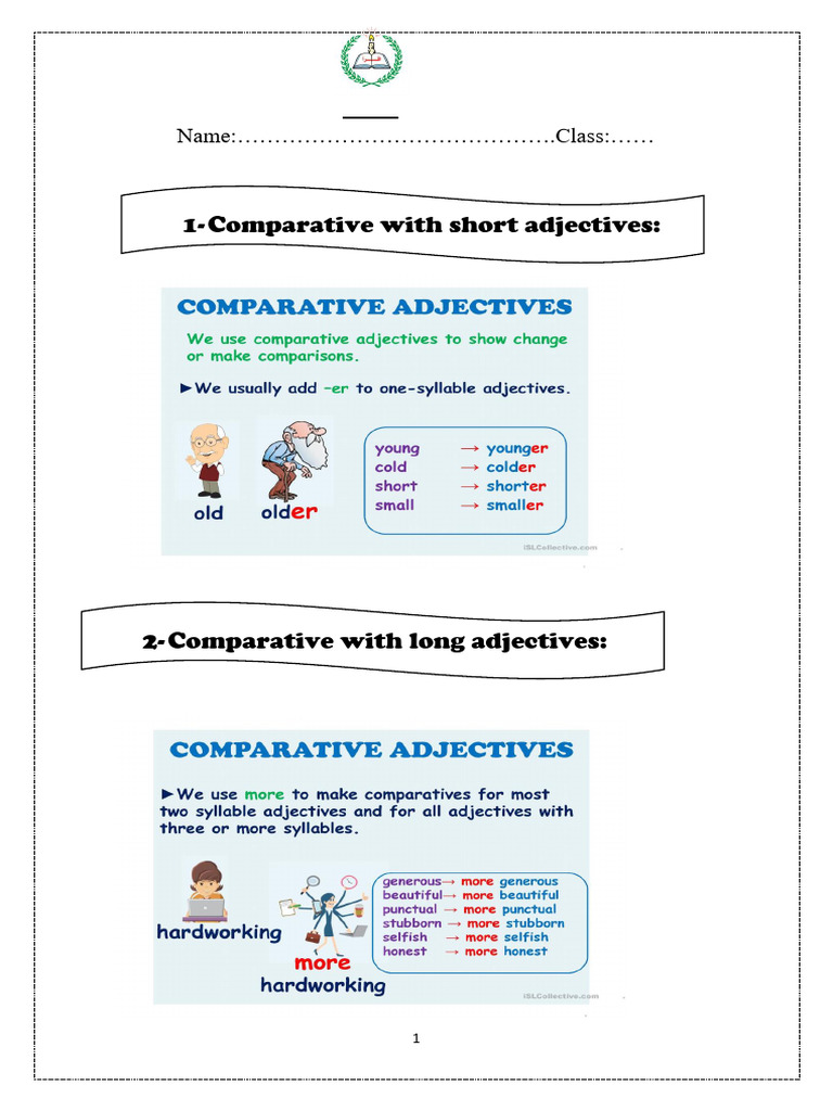 Grade 5 Comparative Adjectives Worksheet | PDF