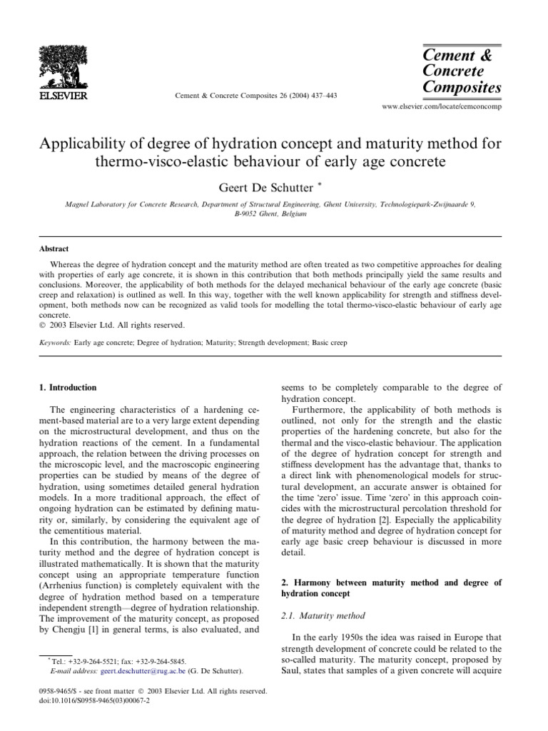 Applicability of Degree of Hydration Concept and Maturity Method Early ...