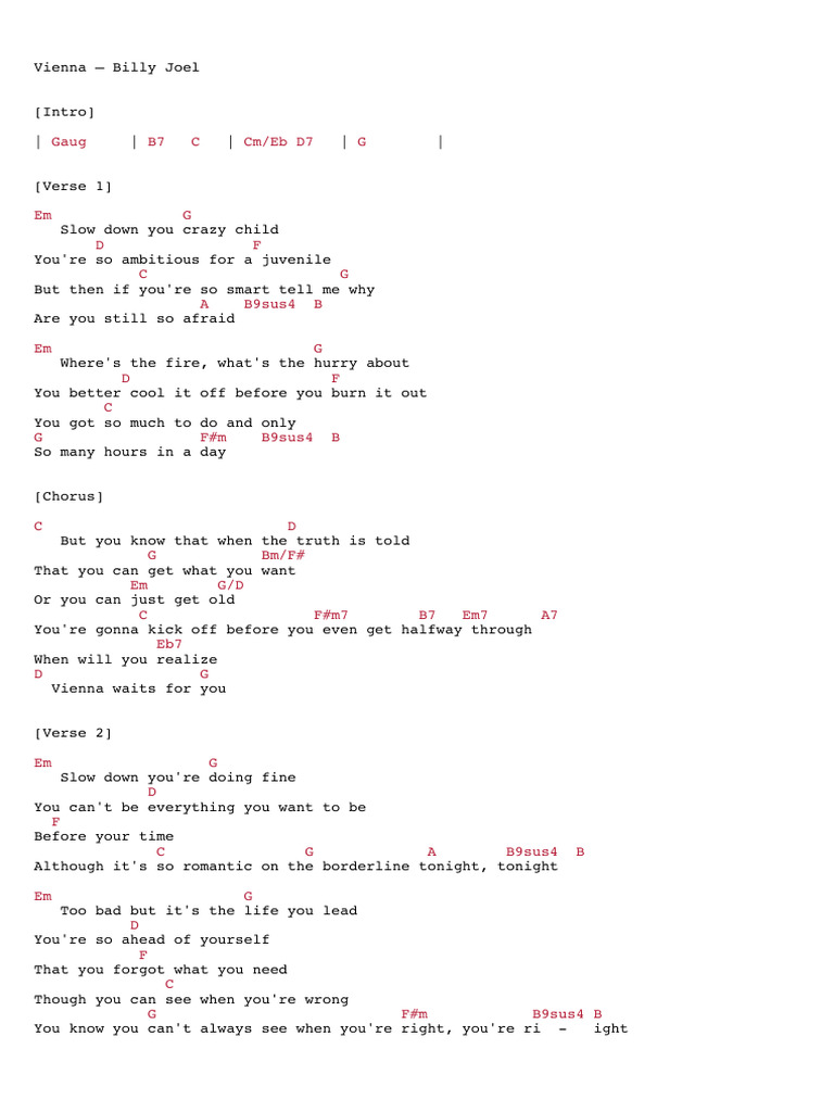 Vienna - Billy Joel Lyrics PDF | PDF