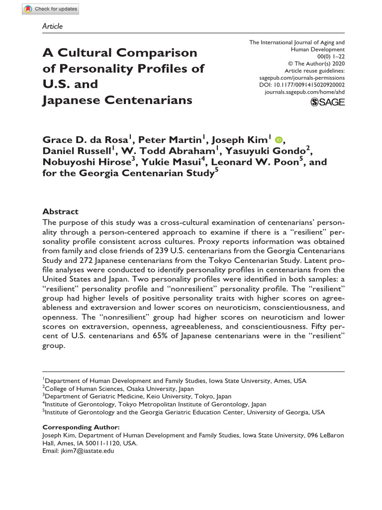 Personality Profiles of US and Japanese | PDF | Dementia | Extraversion ...
