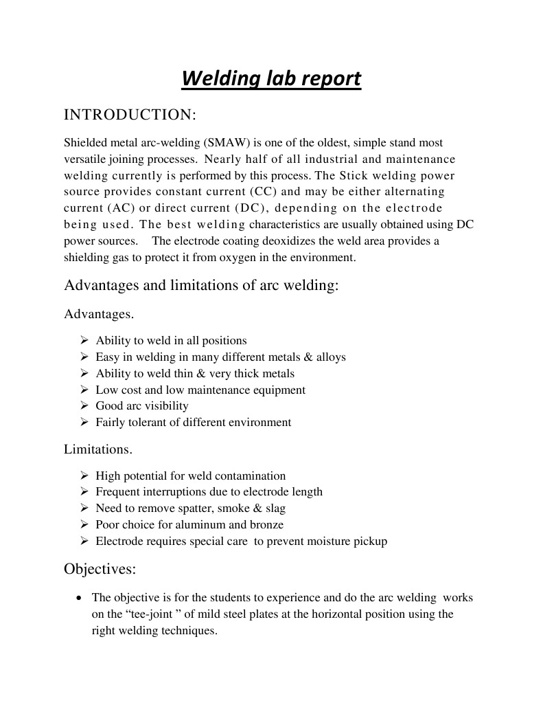 Welding Lab Report Part 1 Welding Construction