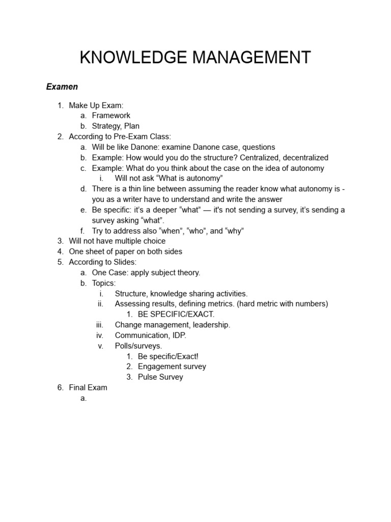 Knowledge Management Exam Guide | PDF | Knowledge | Change Management
