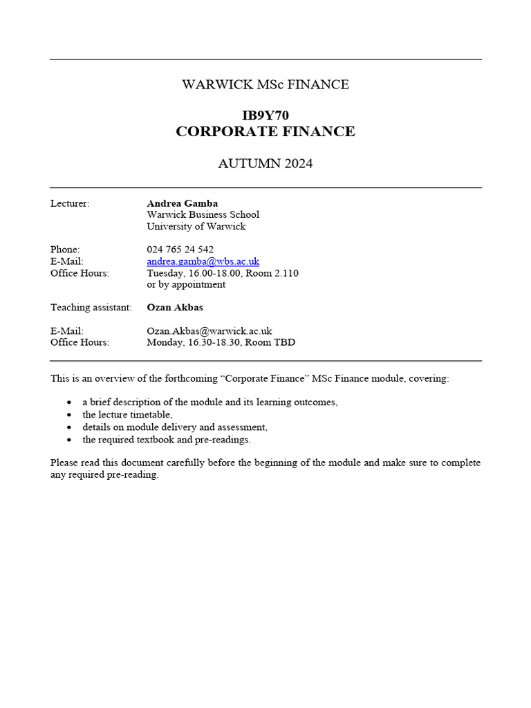 Corporate Finance Module Overview | PDF | Capital Structure | Capital ...