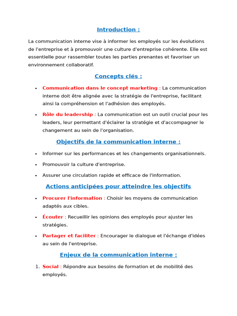 Importance de la communication interne | PDF