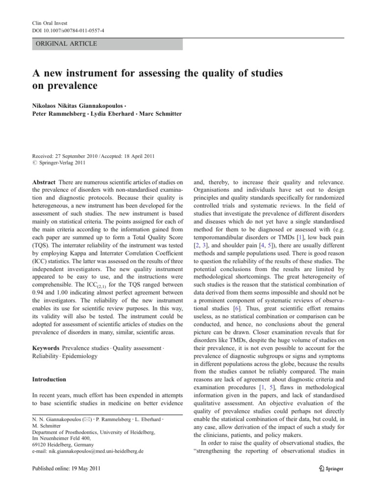 A New Instrument For Assessing The Quality of Studies On Prevalence ...