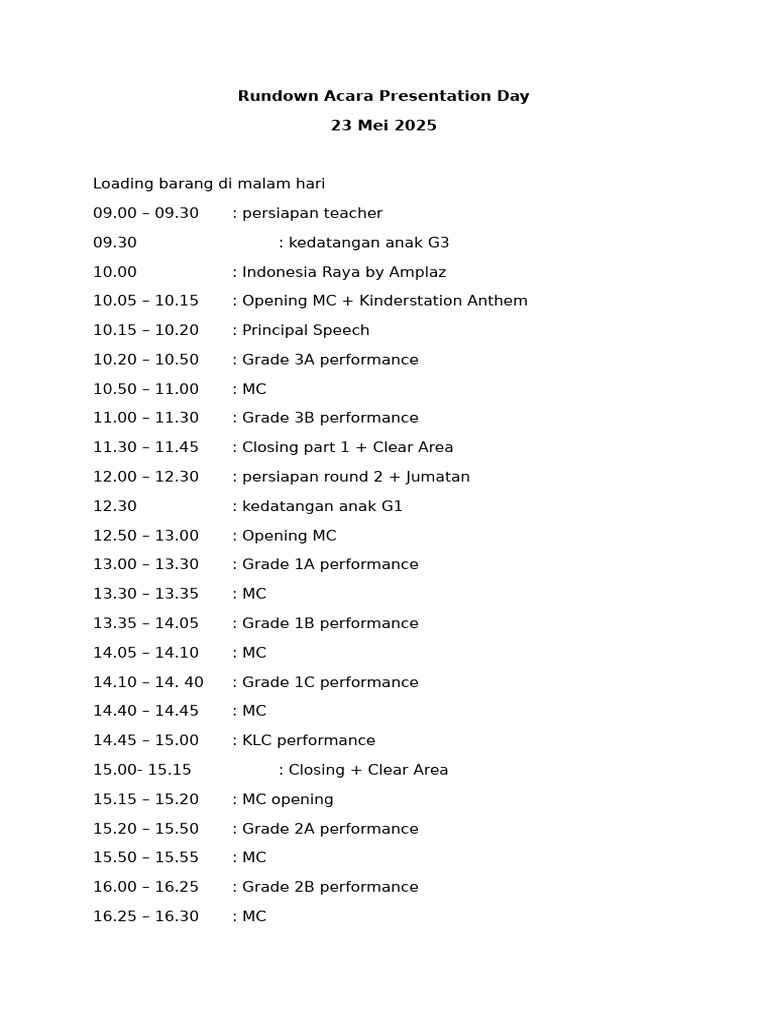 Rundown Acara Presentation Day | PDF
