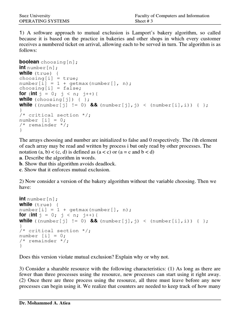Bakery Algorithm and Semaphore Solutions | PDF | Concurrency (Computer ...