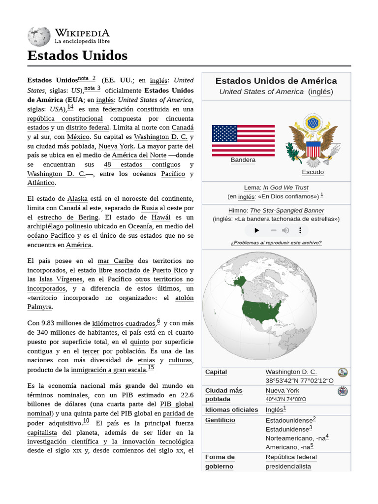 Datos Clave sobre Estados Unidos | PDF | Los Estados Unidos | Gobierno ...