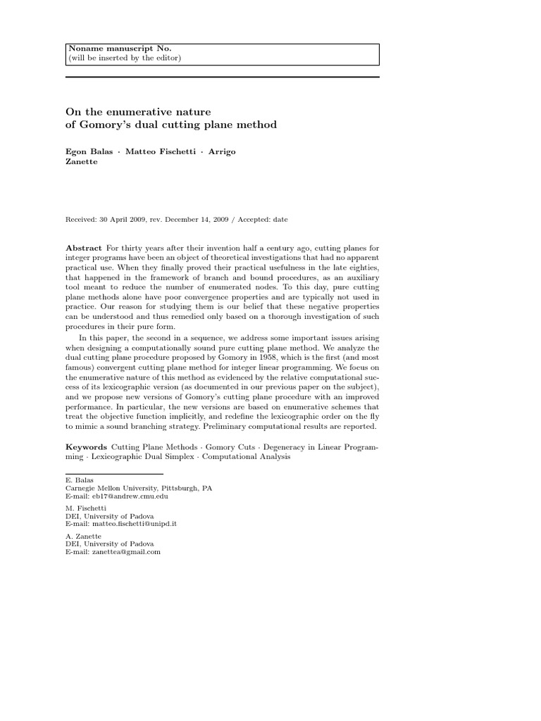 Gomory's Dual Cutting Plane Method Analysis | PDF | Computer ...