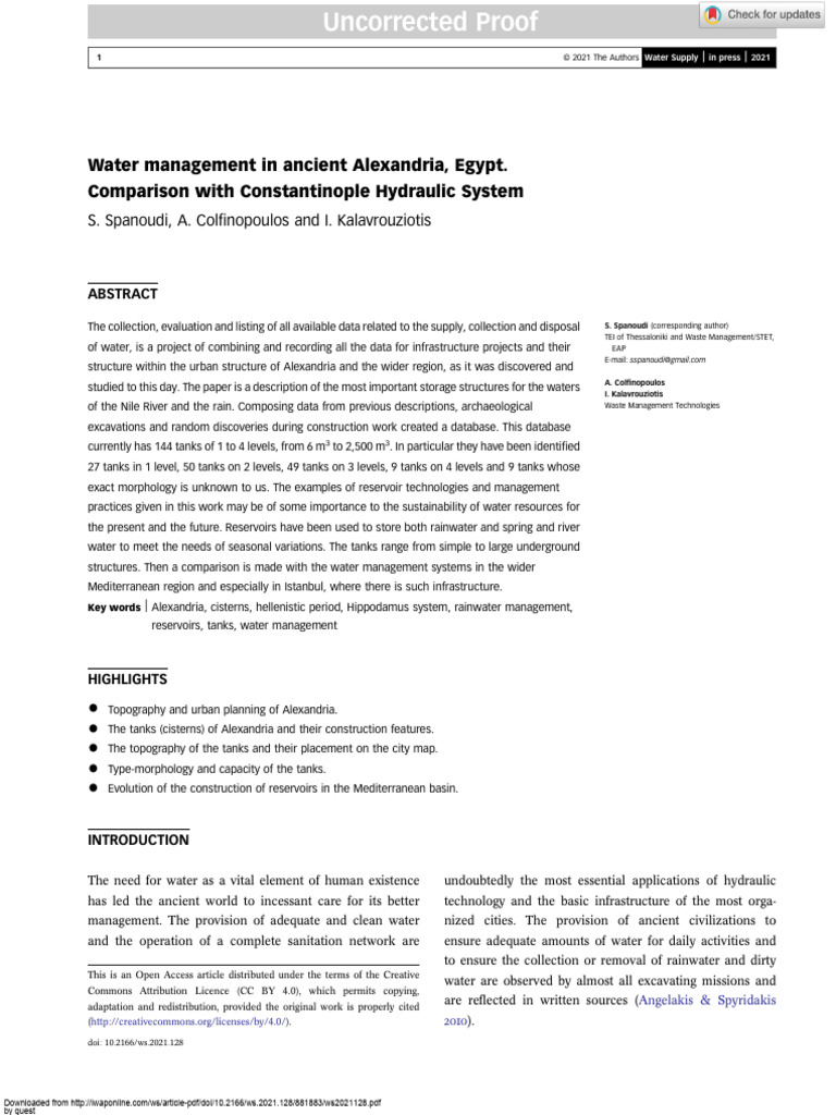 Water Management in Ancient Alexandria Egypt Compa | PDF | Alexandria ...