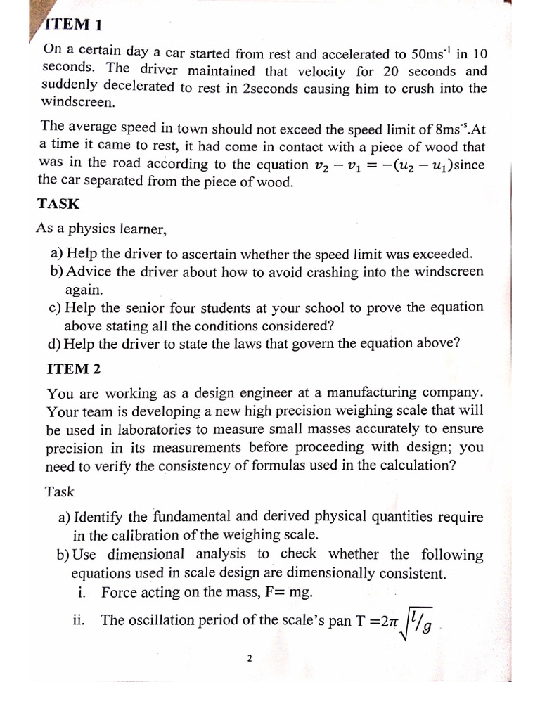 s5 Physics End of Term One 2025 | PDF