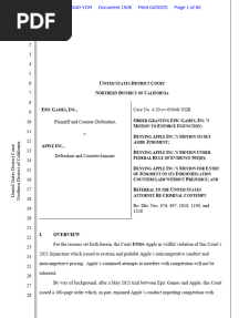 Contempt Order against Apple in Epic v Apple