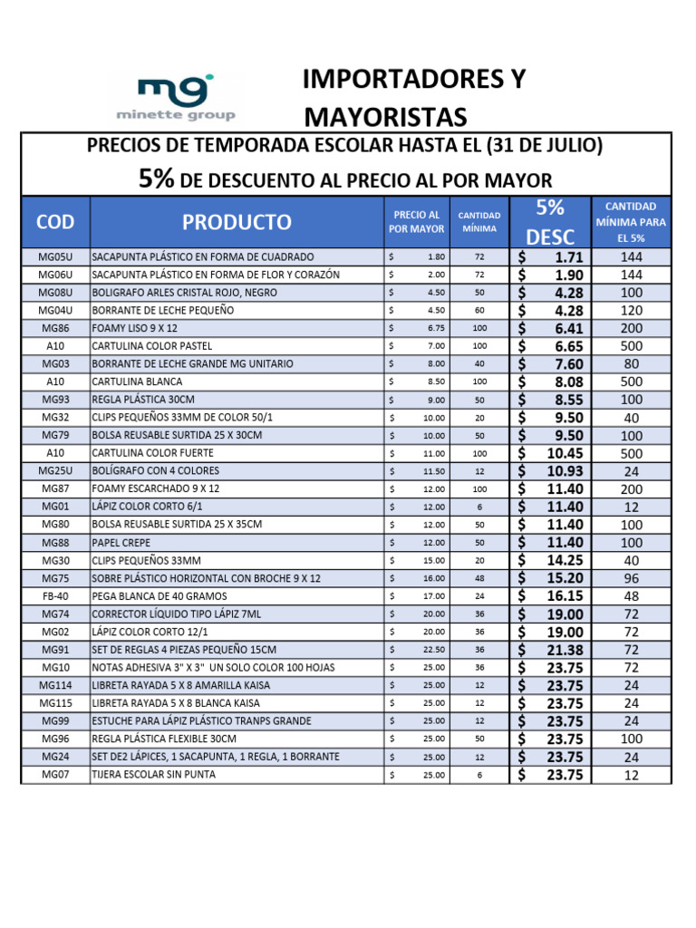 Precios de Papelería para Escolar | PDF | Trabajo de oficina | Papelería