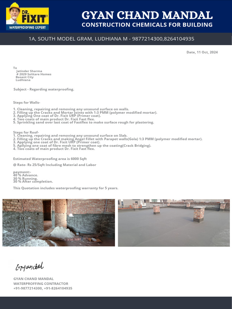Waterproofing Quotation for 6000 Sqft | PDF