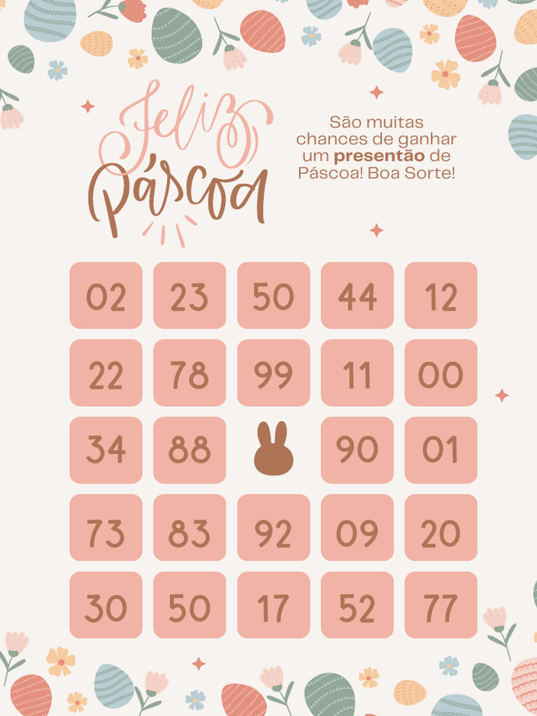 Cartela de Bingo de Páscoa Lettering Ovos Delicado Rosa e Marrom .PDF | PDF