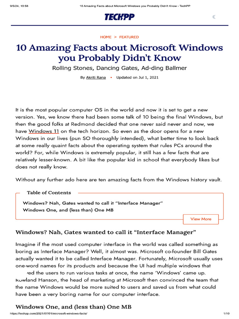 10 Amazing Facts About Microsoft Windows You Probably Didn't Know | PDF