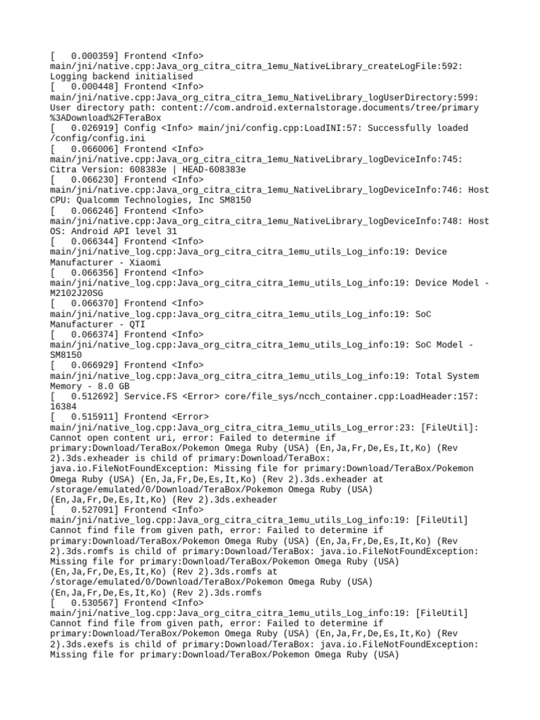 Citra Emulator Log: File Errors | PDF | Computer Architecture | Computing