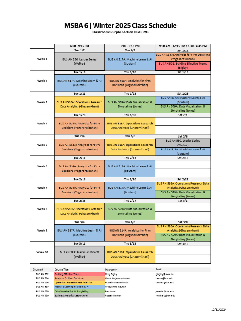 MSBA 6 Winter 2025 Class Schedule | PDF | Business Intelligence ...
