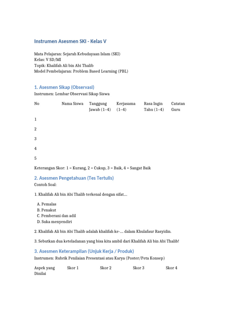 Instrumen Asesmen SKIV Khalifah Ali | PDF