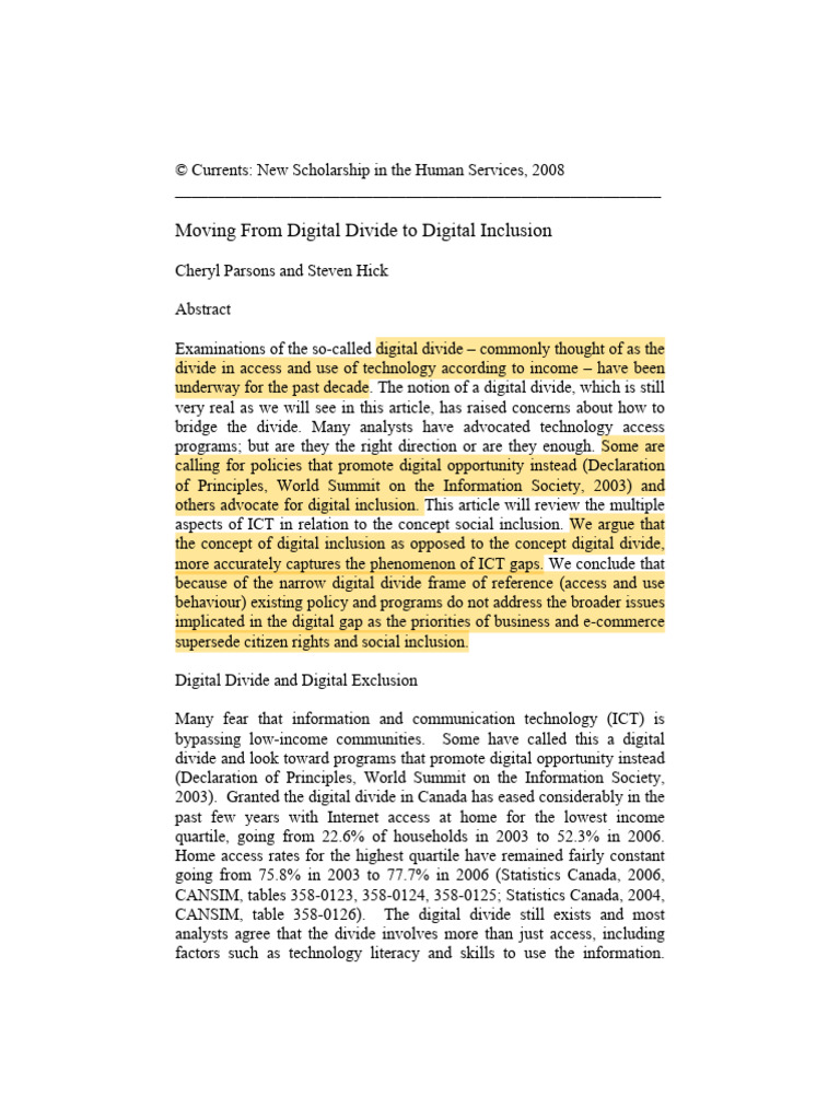 Bridging the Digital Divide: Inclusion Insights | PDF | Information And ...