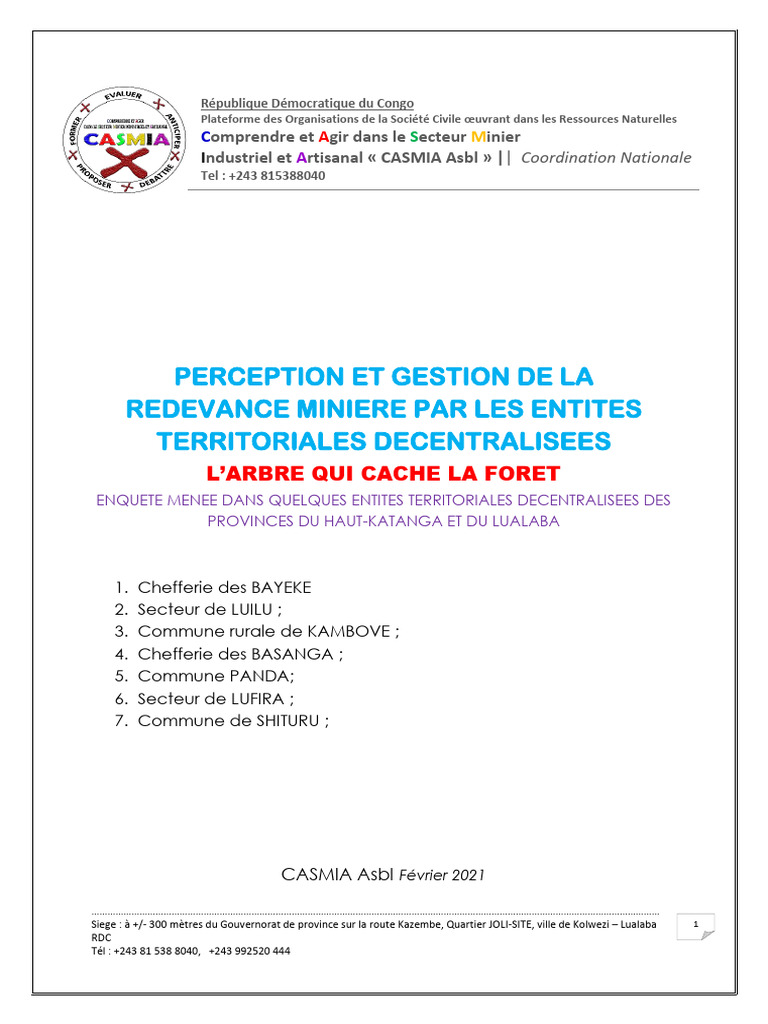 Gestion de la redevance minière à Basanga | PDF | République ...