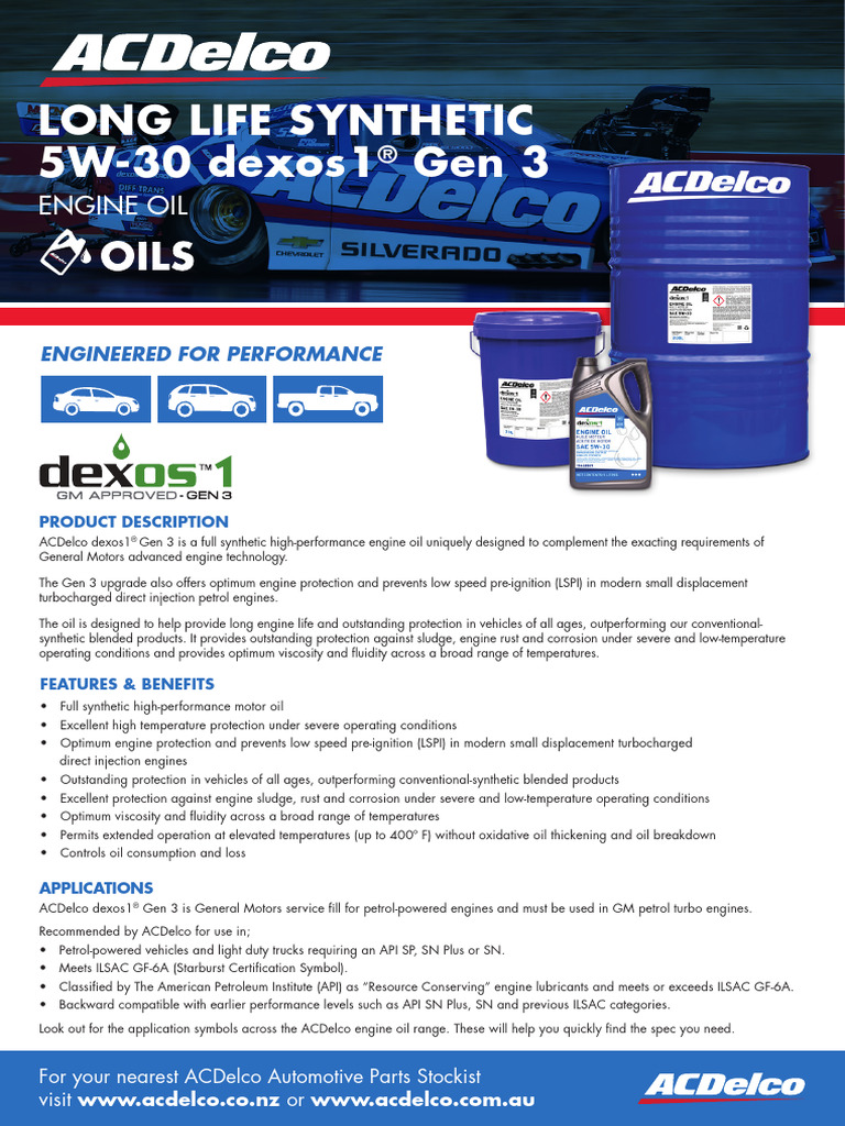 ACDelco 5W-30 dexos1® Gen 3 Oil | PDF | Motor Oil | Liquids