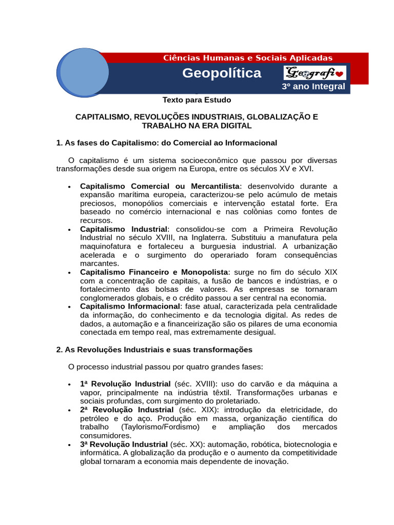 Texto para Estudo Capitalismo | PDF | Capitalismo | Globalização