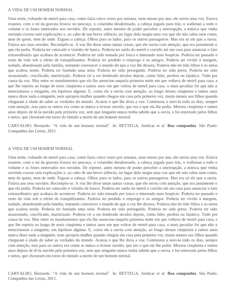 A Vida de Um Homem Normal - Bernardo Carvalho | PDF