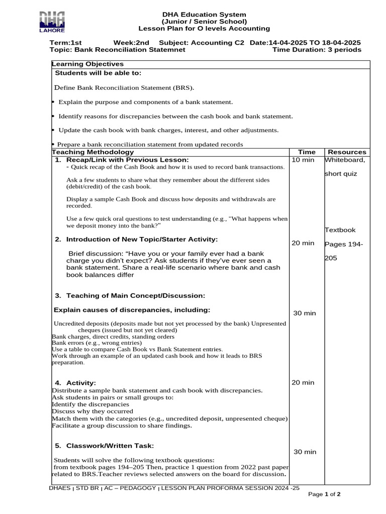 Lesson Plan Accounting c2 Second Week | PDF | Banks | Debits And Credits