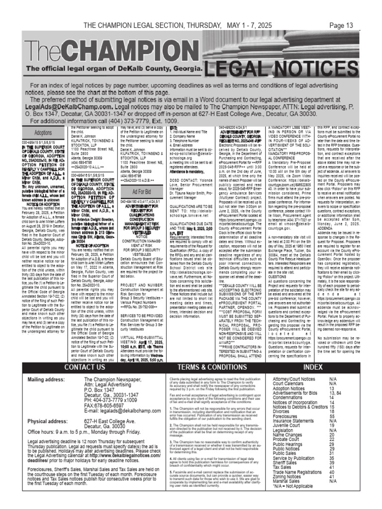 The Champion Legal Ads: 05-01-25 | PDF | Fax