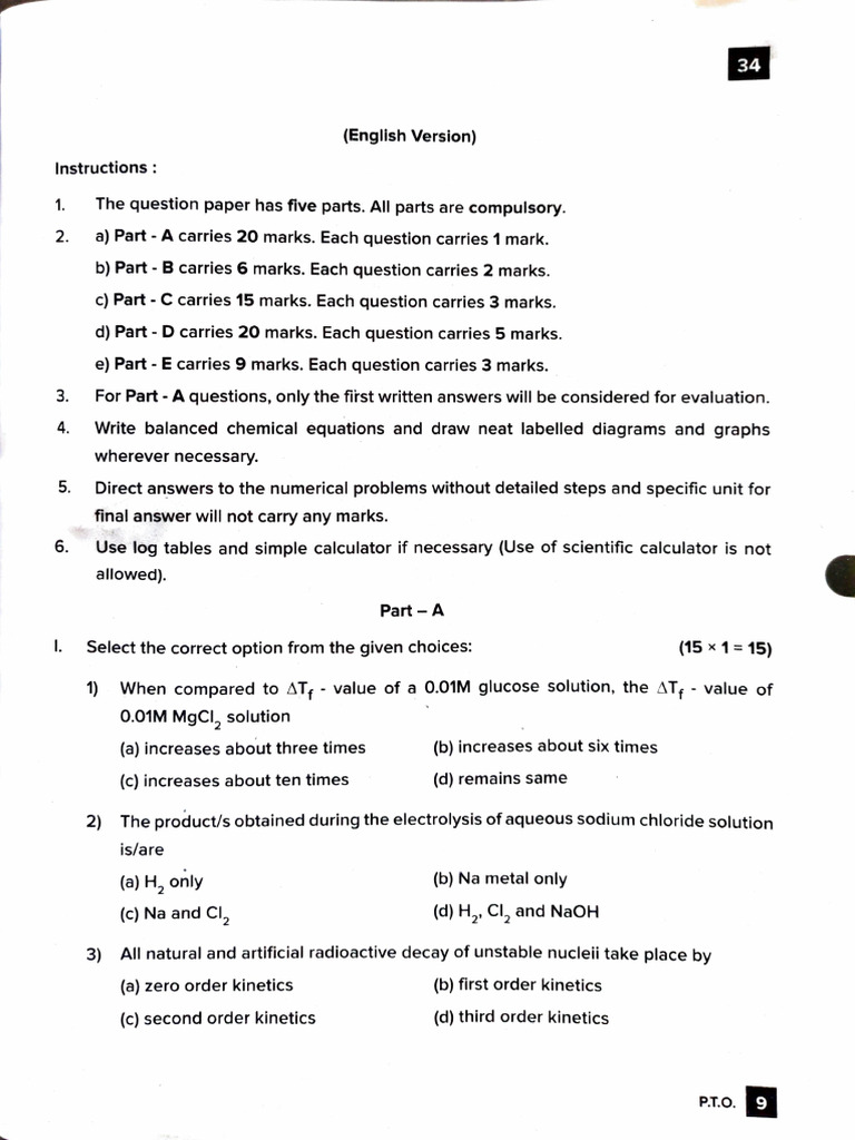 2025 Karnataka 2nd PUC Chemistry Paper | PDF | Mole (Unit) | Chemical ...