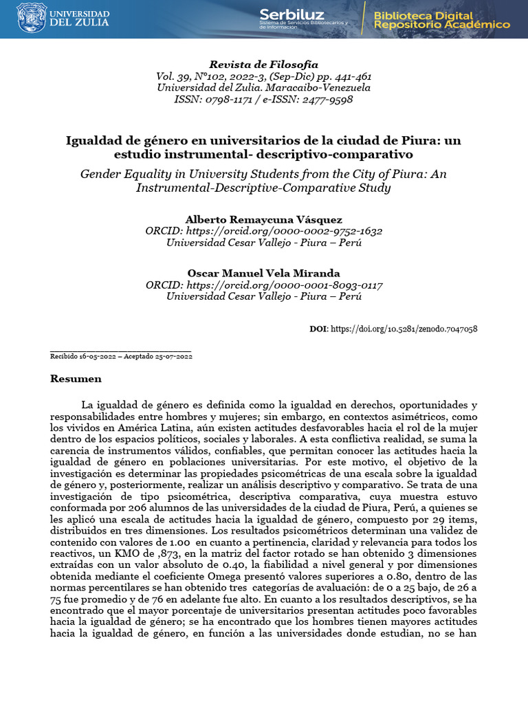 Actitudes hacia la Igualdad de Género en Piura | PDF | Validez ...