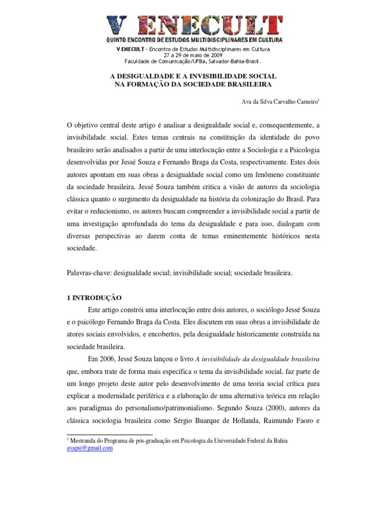 Invisibilidade Social e Desigualdade no Brasil | PDF | Sociologia ...